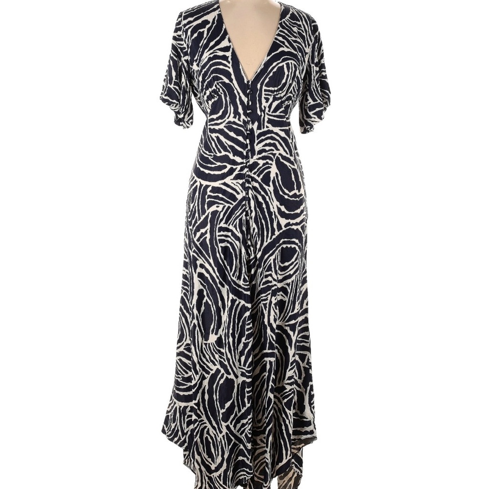 Anthropologie Navy and White High-Low Wrap Dress